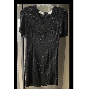 Silky Nites Vintage women’s size PL Chic Black Sequined Embellished Dress
